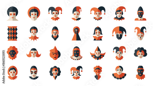 Collection of diverse cartoon characters with varied expressions and accessories