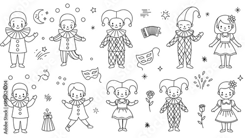 Collection of cute kids and children dressed in pajamas and playful
