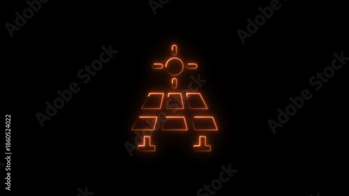 Abstract glowing neon Solar panel icon animation with dark background.Futuristic glowing neon user Solar panel icon with smooth animated