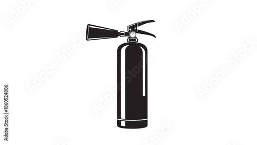 Simple black fire extinguisher silhouette against white background.