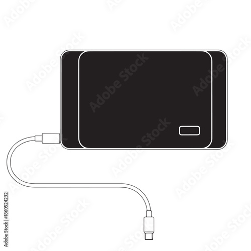 Compact USB power bank with attached charging cable and portable electronic charger device.