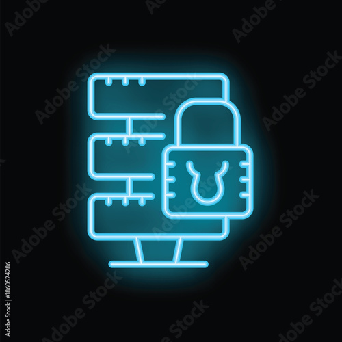 Glowing neon server icon representing data security and protection