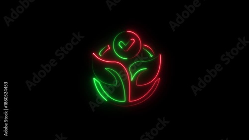 Abstract glowing neon ecological icon animation with dark background.Futuristic glowing neon user ecological icon with smooth animated