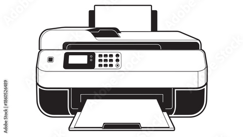 Compact Office Printer with Scanning and Printing Capabilities on Desktop.