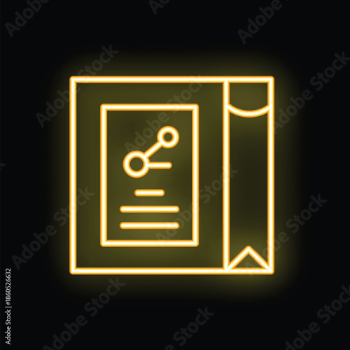 Glowing neon yellow science textbook with bookmark and chemical formula on black background