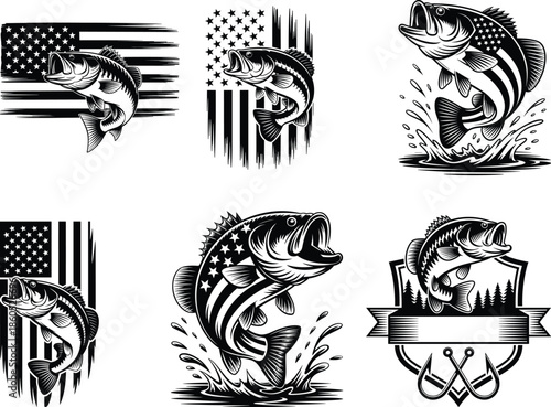 American Flag on Bass Fish Eps Bundle