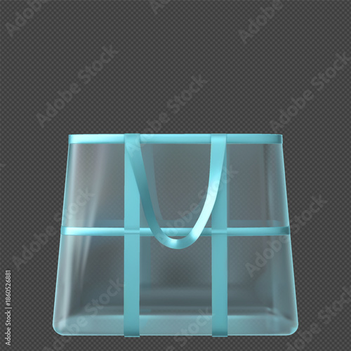A clear, empty PVC tote bag with handles down, front view.