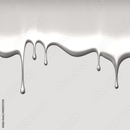 Abstract frame with a border of dripping chrome liquid on a gray background.
