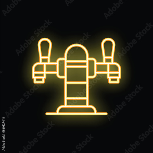 Neon yellow beer tap glowing on dark background, concept for bar, pub, brewery and nightlife