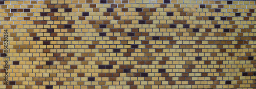 brick wall, mosaic wide panorama of masonry, bricklaying texture background.