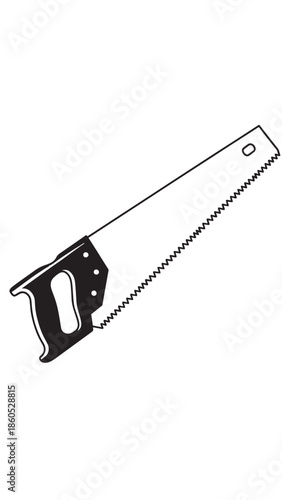 Hand Saw with Wooden Handle and Metal Blade Shown for Carpentry and Woodworking Projects.