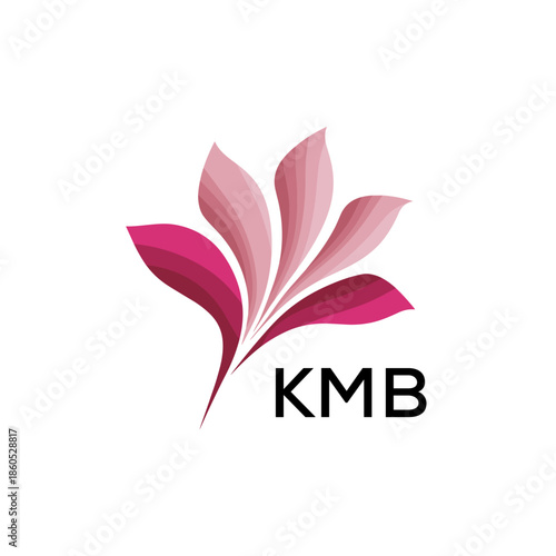 Modern Pink Leaf Logo Vector, KMB Later Logo, Gradient Petal Logo Concept, Creative Minimal Nature Logo, floral, abstract, logo, leaf, petal, pink, gradient, 
