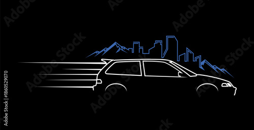 automotive car mountain and building idea logo design