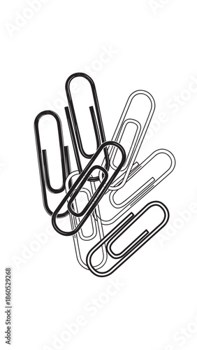 Overlapping metal paperclips in monochrome collage with geometric abstraction.