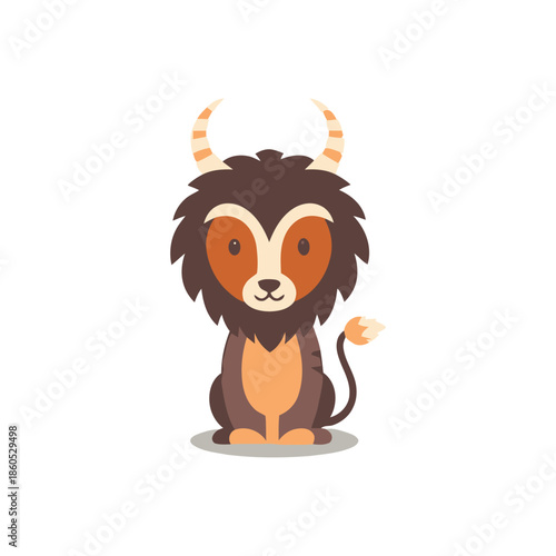 Charming Cartoon Goat with Curved Horns and Playful Expression.