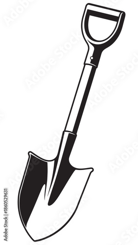 Shovel silhouette illustrating a garden and construction tool on a clean white background.