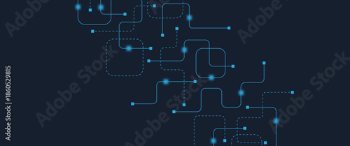 Abstract digital AI circuit board background with tech icons. Digital technology motherboard texture design. Engineering circuit board concept for poster, header, banner, website, presentation