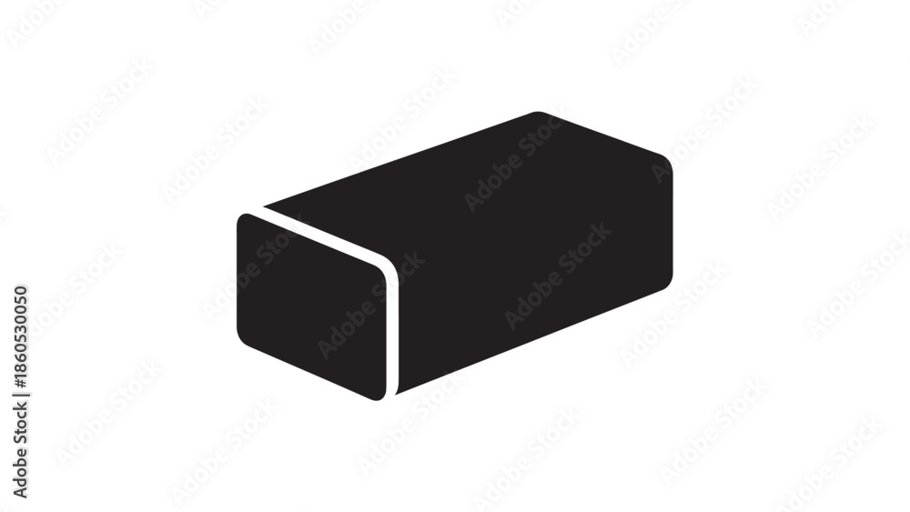 Fototapeta premium Minimal black eraser icon shown in side perspective for design projects and graphic layouts.