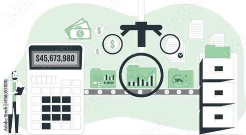 A man in business attire holding a document beside a large digital interface