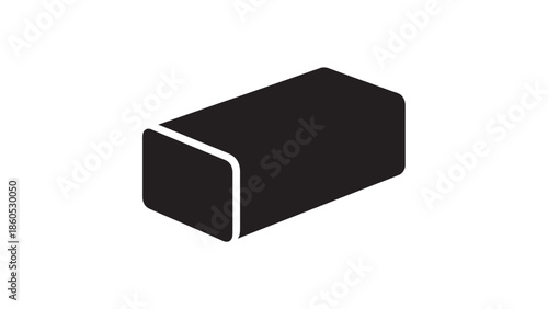 Minimal black eraser icon shown in side perspective for design projects and graphic layouts.