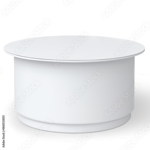 Realistic yogurt, sour cream products package vector design, white round plastic container with close foil lid 3D mockup