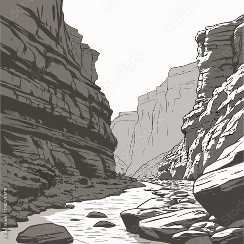 Rocky canyon approach with shallow walls canyon walls