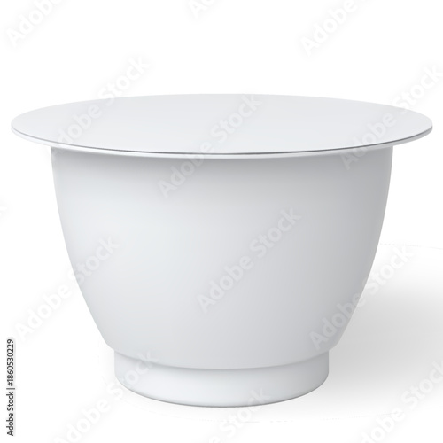 3D mock up yogurt, sour cream products package, vector realistic of white round plastic container with close foil lid