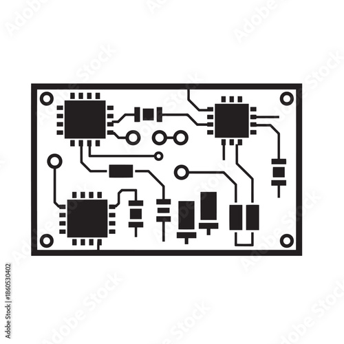 Close-up view of a compact circuit board displaying integrated circuits, chips, and intricate electronic pathways.