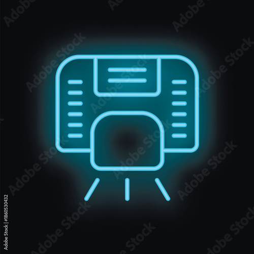 Neon video game cartridge icon glowing on black background