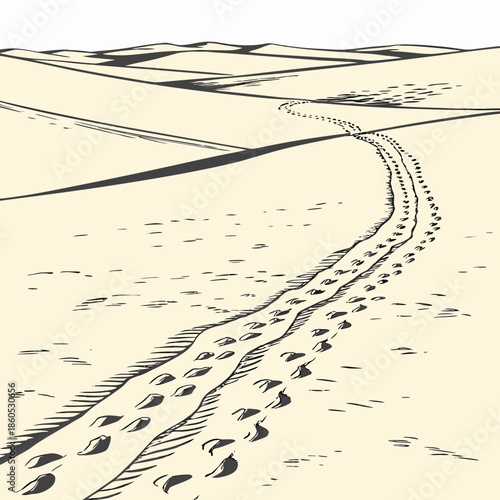 Desert plain with faint tire less tracks realistic