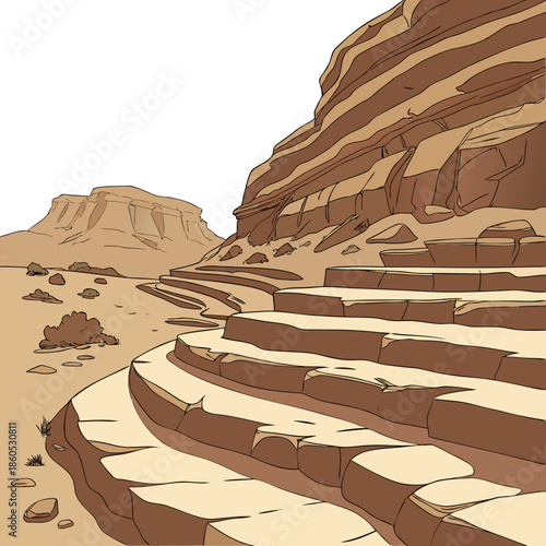 Desert terrace with layered sediment tones rock formation 1