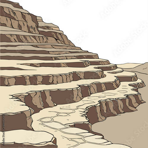 Desert terrace with layered sediment tones rock formation