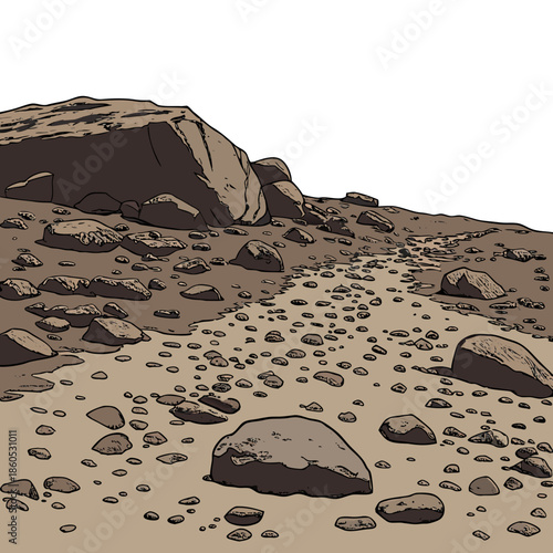 Rocky upland with scattered flat stones and large boulders