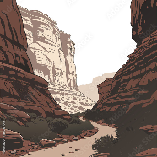 Canyon overlook with depth perspective rocky trail