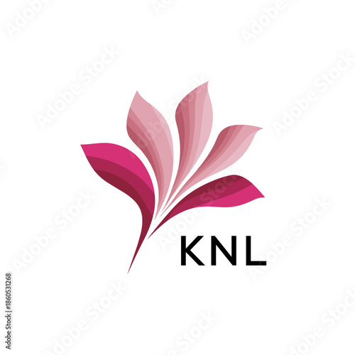  Modern Pink Leaf Logo Vector, KNL Later Logo, Gradient Petal Logo Concept, Creative Minimal Nature Logo, floral, abstract, logo, leaf, petal, pink, gradient, 
