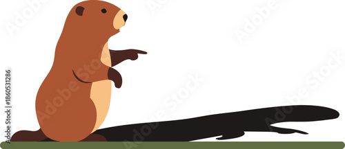 Cute otter sitting on green surface pointing with paw