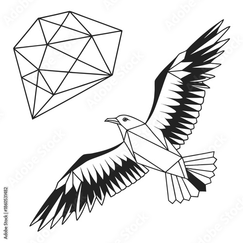 Bird wing shapes turned into geometric planes with crystal