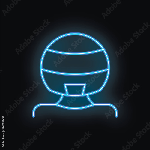 Blue neon sign showing the upper body silhouette of a person wearing a helmet on a black background