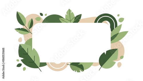 Botanical Leaf Border with Natural Product Rectangle Frame for Herbal Cosmetic Branding and Label Design