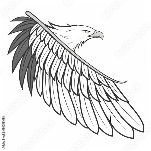 Grayscale eagle head and wing with transparent feathers