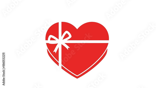 Red Heart Shaped Gift Box with Ribbon.