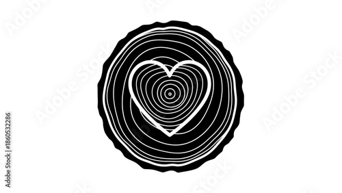 Black and White Heart Shaped Tree Ring.