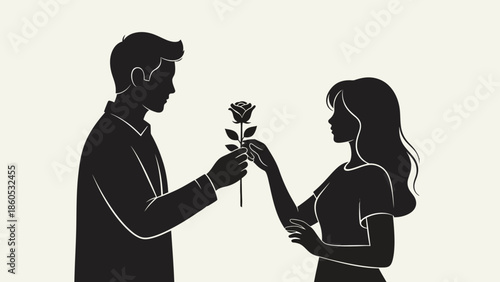 Man Giving Woman a Rose Silhouette.