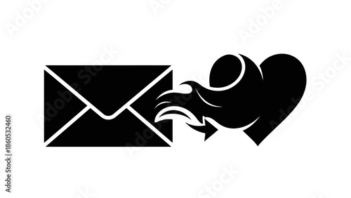 Black Envelope with Heart Love Letter.