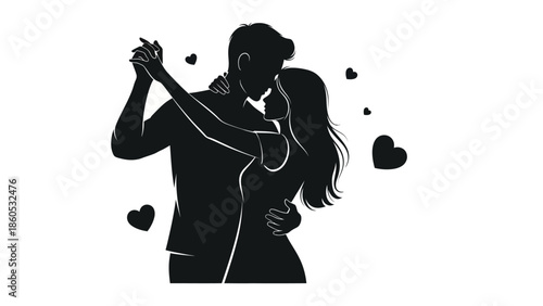 Couple Dancing Together Silhouette Illustration.