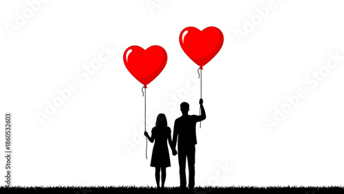 Couple Holding Heart Shaped Balloons Together.
