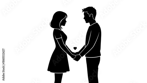 Man and Woman Holding Hands Silhouette.