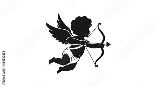 Silhouette of Cupid with Bow and Arrow.