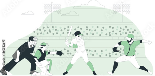 Baseball players in action on the field during a competitive match with spectators watching