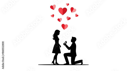 Man Proposing to Woman with Hearts.
